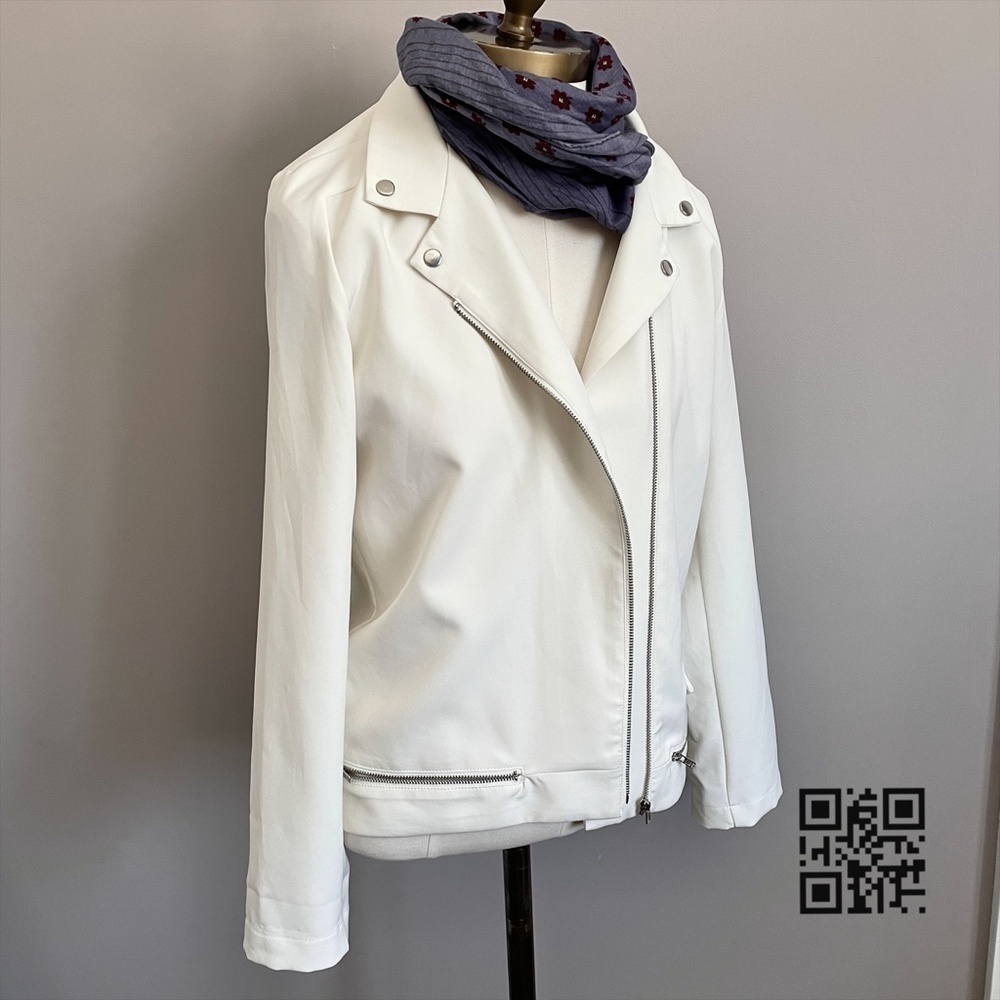 Harlowe & Graham White Biker Style Light Jacket - S 🇨🇳